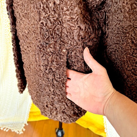 Vintage 60s Brown Persian Lamb Wool and Mink Fur Coat Size M-L - Picture 11 of 16